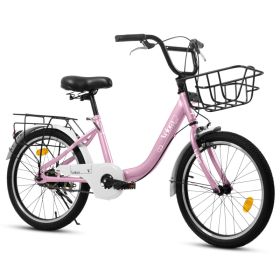 A20182 20 Inch Kids Bike For Boys & Girls, Children's Bicycle With Coaster Brake & V-Brake, 1-Speed, Chain Guard & Rear Rack, Lightweight Steel F (Option: Pink)