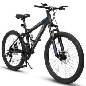 A2660 26 Inch Mountain Bike, 21-Speed Disc Brakes, Durable Frame, Front, Rear Dual-Shock Absorption, Unisex For Commuting, Travel, School, Mounta (Option: Black)