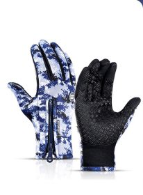 Winter Gloves Touch Screen Riding Motorcycle Sliding Waterproof Sports Gloves With Fleece (Option: A Blue-L)