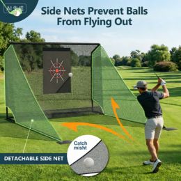 Golf Practice Net 10x7ft, Auto Ball Return Enclosure With Side Barriers, Portable ,Durable Hitting Net For Backyard OR  Indoor Use, With Carry Ba (Option: Black)
