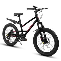 A20184 20 Inch Mountain Kids Bike For Boys & Girls, Ages 6-12, 7-Speed With Front Suspension (Option: Black)