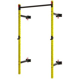 Folding Squat Rack with Pull Up Bar, Wall Mounted and Adjustable, 1000 Pounds Capacity Power Rack, Yellow (Option: Yellow-2370x160x180 mm)