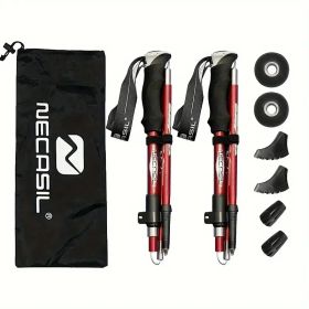 Five Section Folding Trekking Cane For Hiking And Walking - Lightweight 7075 Aluminum, Strong And Durable Outer Lock And High-density EVA Grip, M (Option: Red)