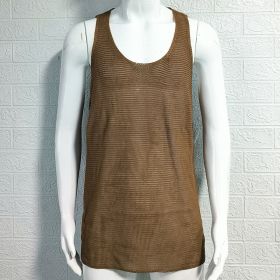 Men's Summer Loose Sleeveless Knitted Vest (Option: Brown-XXL)